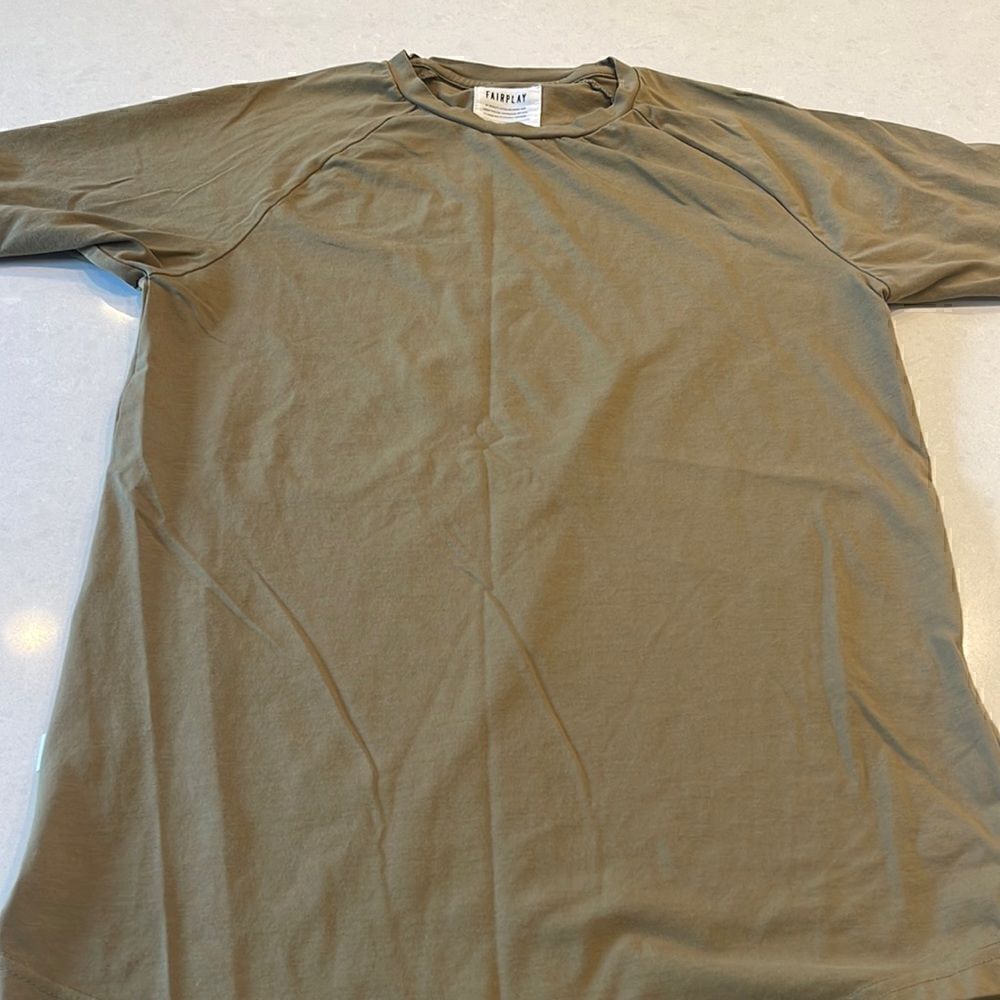 Fairplay mens size small, army green motto all is fair. Great fabric and brand